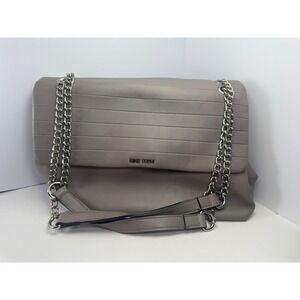 Nine West Taupe Grey Quilted Flap Shoulder Bag Silver Chain Convertible Strap